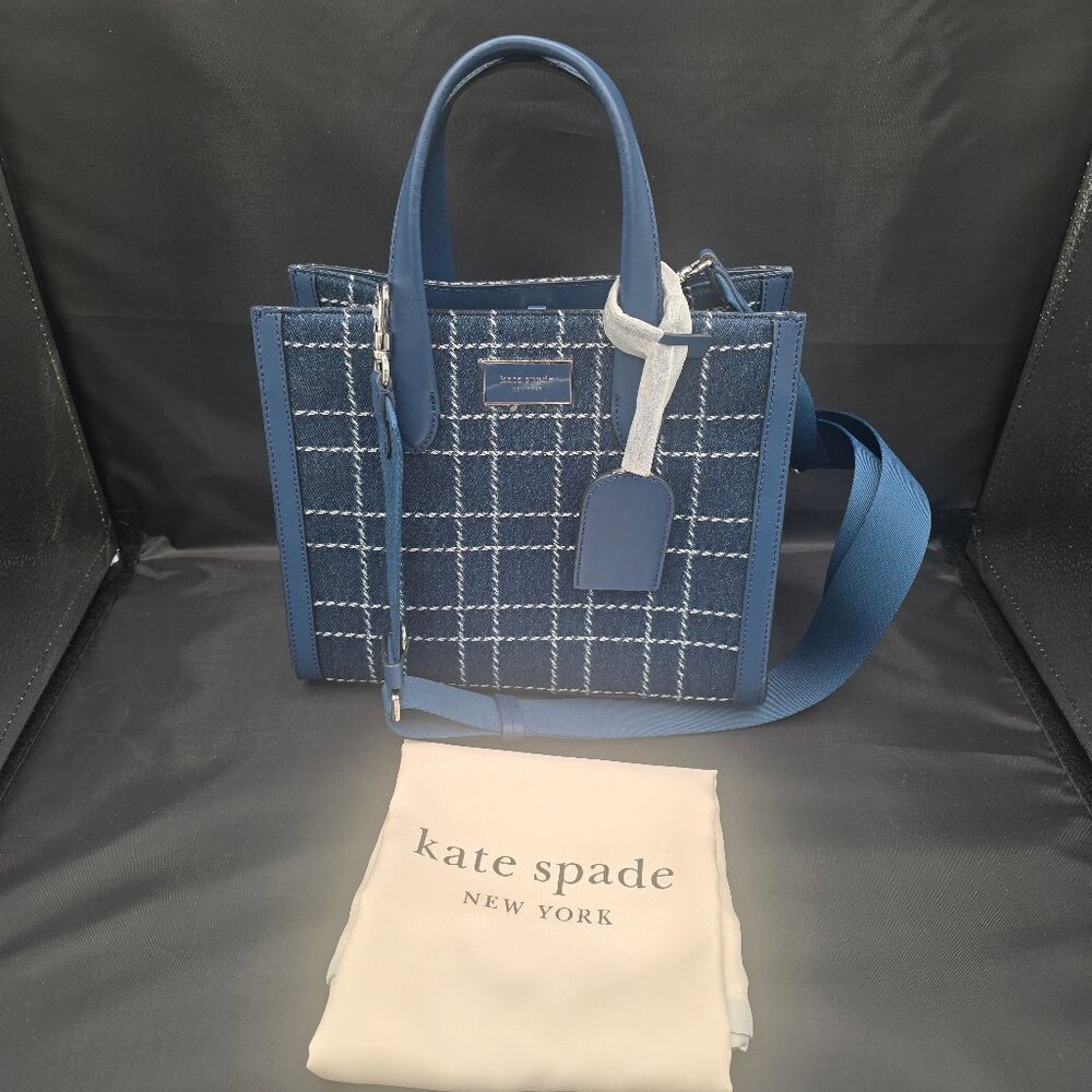 Kate Spade Small Denim Checkered Manhattan Tote Bag KH064